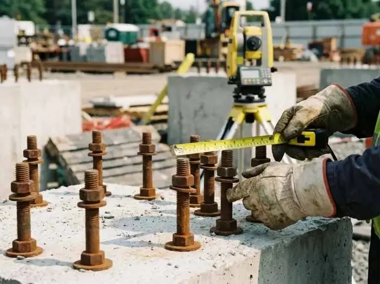Ankraj bulon konumu şerit metre ve total station ile ölçülüyor