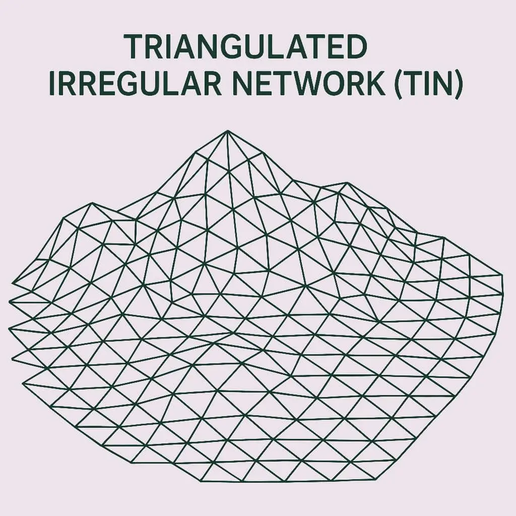 Triangulated Irregular Network (TIN) yüzey modeli — düzensiz üçgenlerden oluşan 3 boyutlu arazi yüzeyi