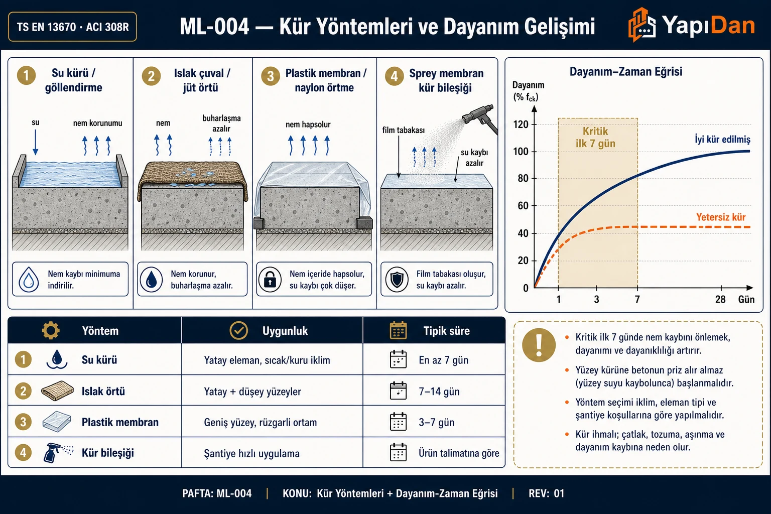 Kür yöntemleri karşılaştırması ve dayanım-zaman eğrisi